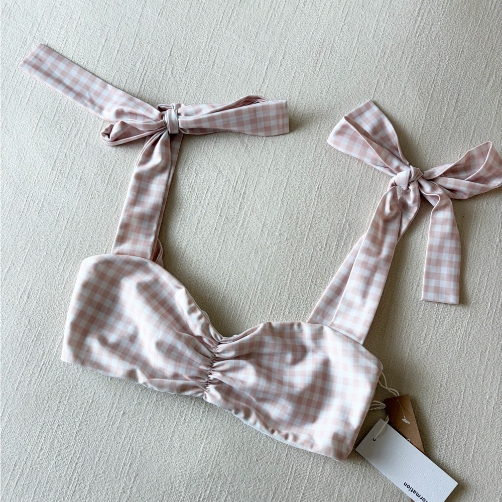 Reformation | Pink Gingham Bow Bikini-Top
